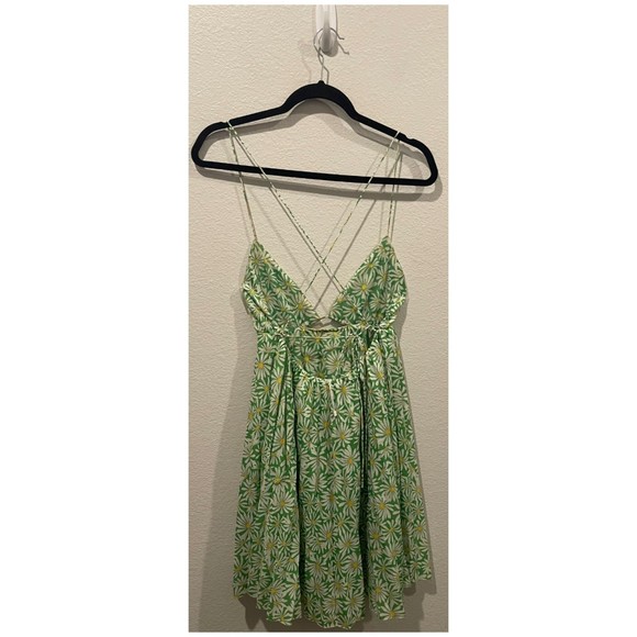 ZARA Green Floral Cut Out Open Back Mini Dress - Picture 6 of 6